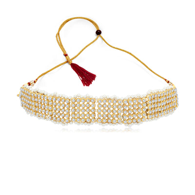 Sukkhi Glamorous Gold Plated Pearl Choker Necklace Set for Women