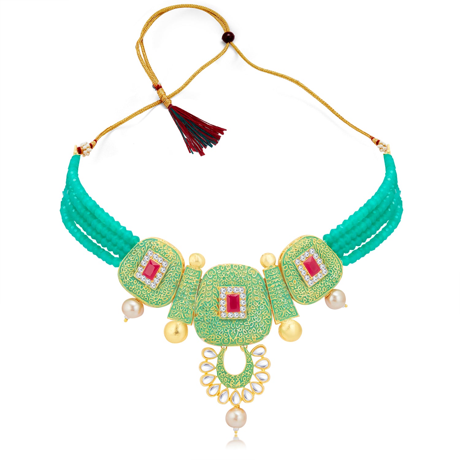 Sukkhi Glistening Kundan Gold Plated Mint Collection Necklace Set for Women