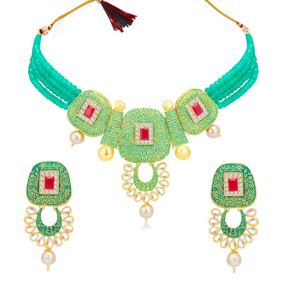 Sukkhi Glistening Kundan Gold Plated Mint Collection Necklace Set for Women