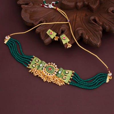 Sukkhi Trendy Pearl Gold Plated Mint Collection Kundan Necklace Set for Women