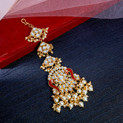 Sukkhi Eye Catching Kundan Gold Plated Pearl Maangtikka Worn By Karisma Kapoor