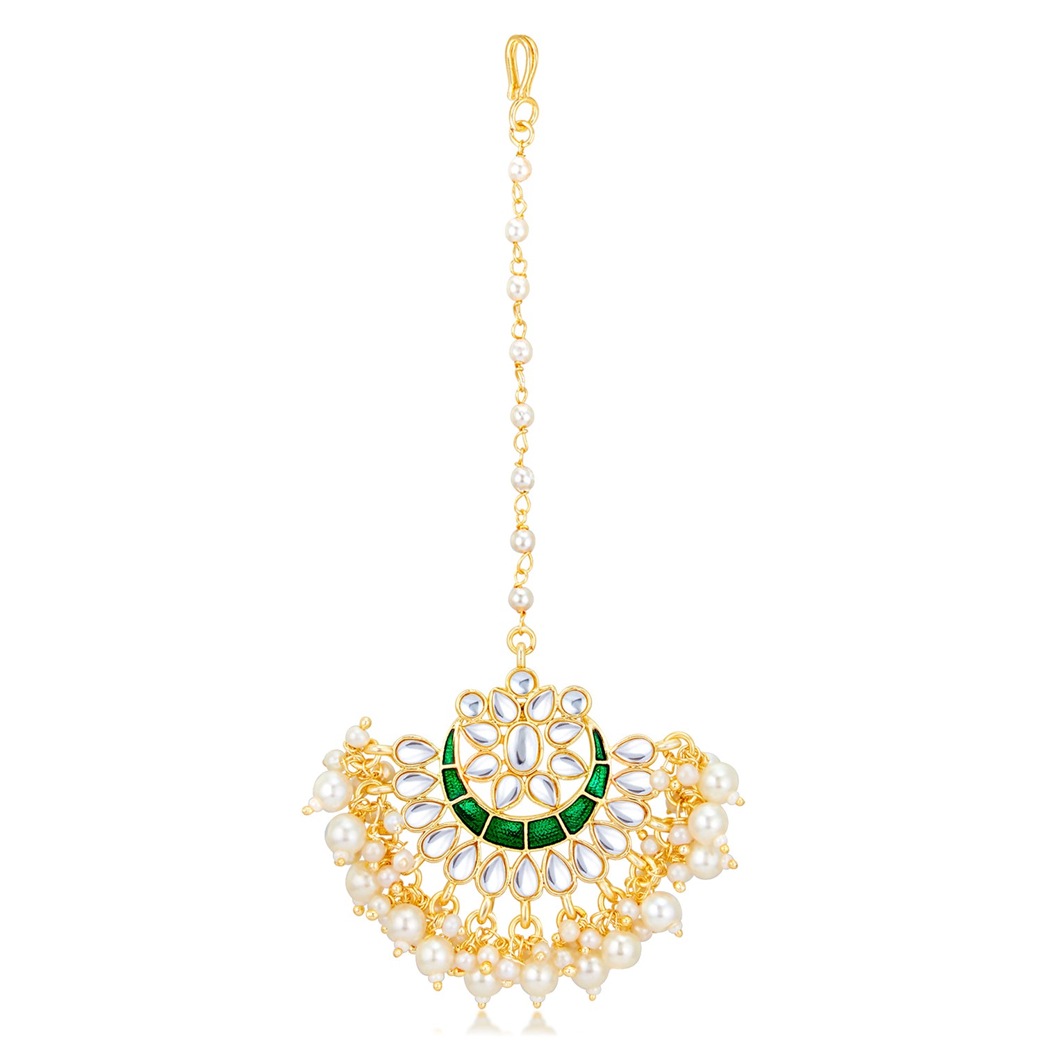 Sukkhi Gorgeous Kundan Gold Plated Meenakari Pearl Maangtikka Worn By Karisma Kapoor