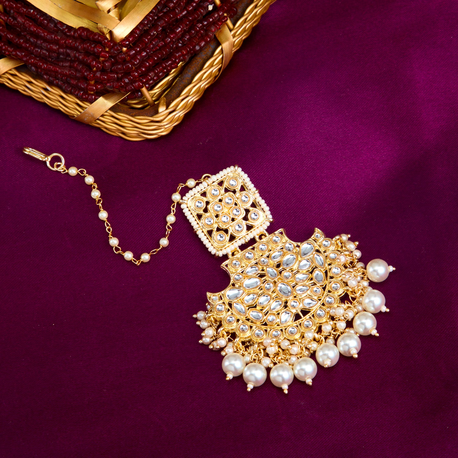 Sukkhi Lavish Pearl Gold Plated Kundan Maangtikka Worn By Karisma Kapoor