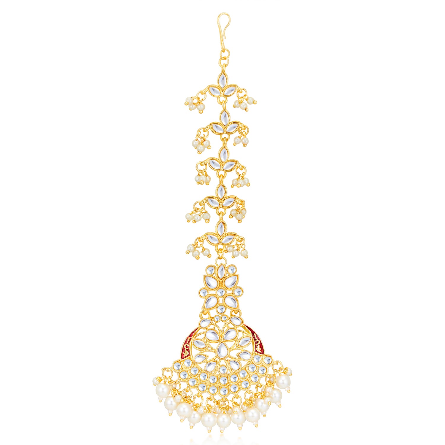 Sukkhi Pleasing Kundan Gold Plated Meenakari Pearl Maangtikka Worn By Karisma Kapoor