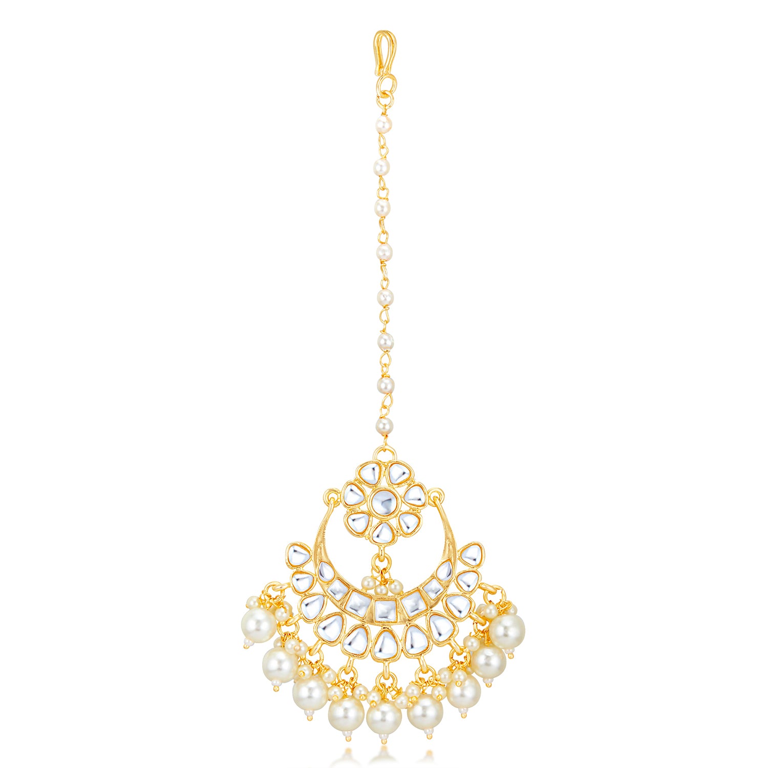 Sukkhi Luxurious Pearl Gold Plated Kundan Maangtikka Worn By Karisma Kapoor