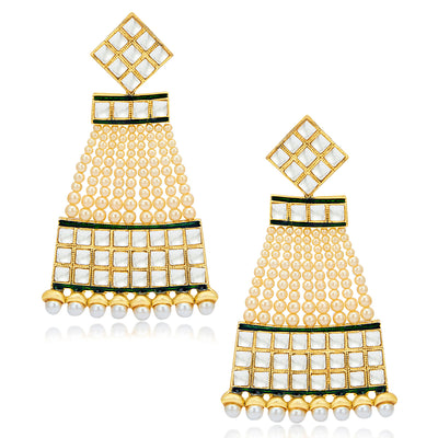 Sukkhi Alluring Pearl Gold Plated Kundan Chandelier Earring Set for Women (SKR85515)