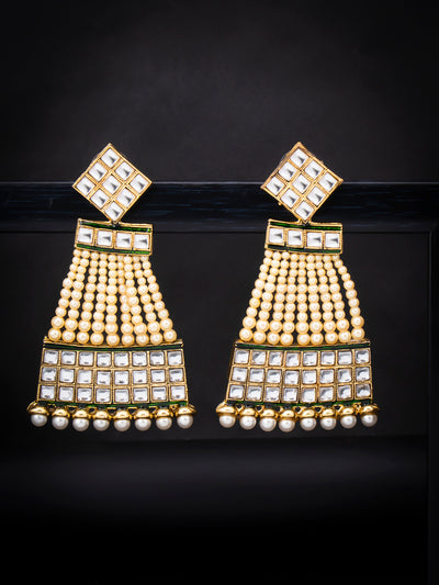 Sukkhi Alluring Pearl Gold Plated Kundan Chandelier Earring Set for Women (SKR85515)