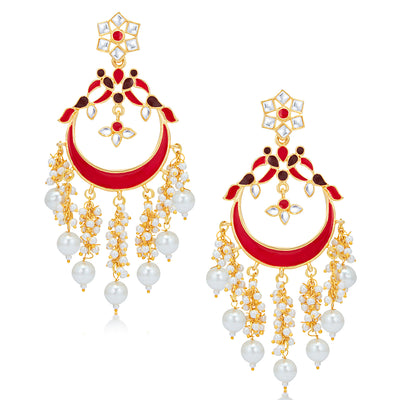 Sukkhi Attractive Pearl Gold Plated Chandelier Earring Set for Women (SKR85517)