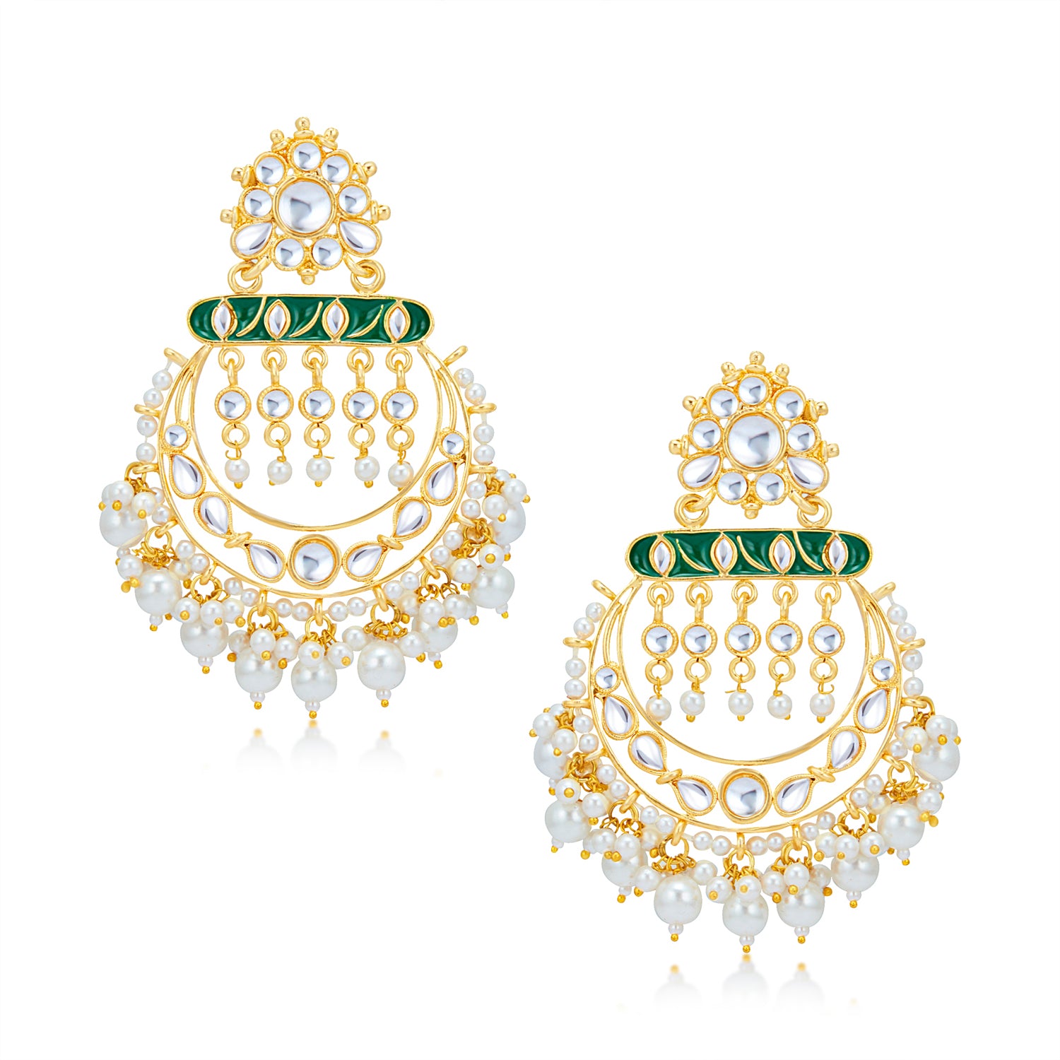Sukkhi Brilliant Kundan Gold Plated Pearl Chandbali Earring Set for Women (SKR85518)