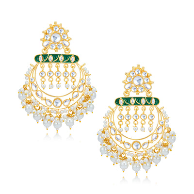 Sukkhi Brilliant Kundan Gold Plated Pearl Chandbali Earring Set for Women (SKR85518)