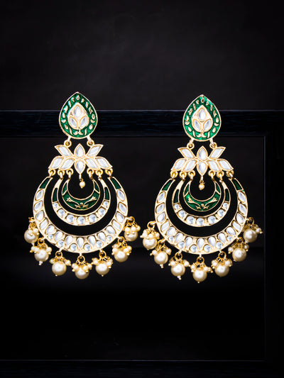 Sukkhi Dazzling Kundan Gold Plated Meenakari Chandelier Earring Set for Women (SKR85520)