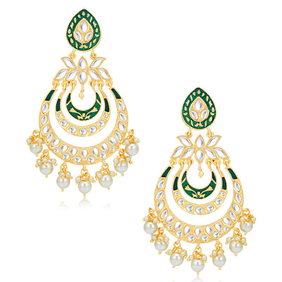 Sukkhi Dazzling Kundan Gold Plated Meenakari Chandelier Earring Set for Women (SKR85520)