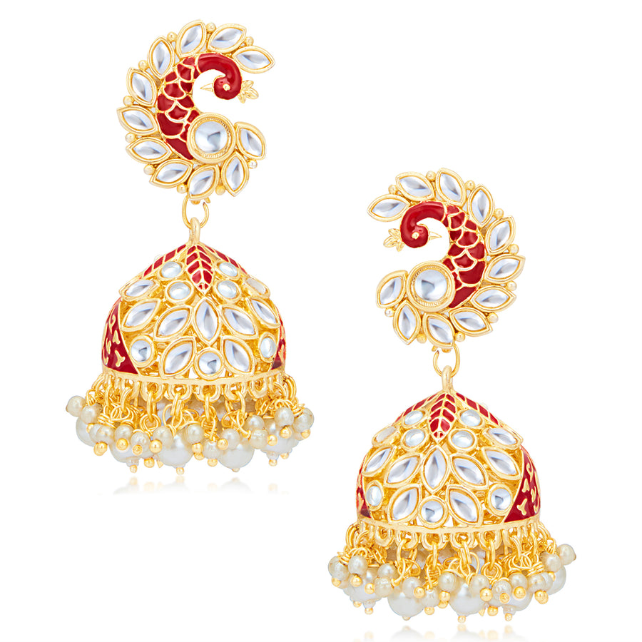 Sukkhi Elegant Kundan Gold Plated Meenakari Jumki Earring Set for Women (SKR85521)