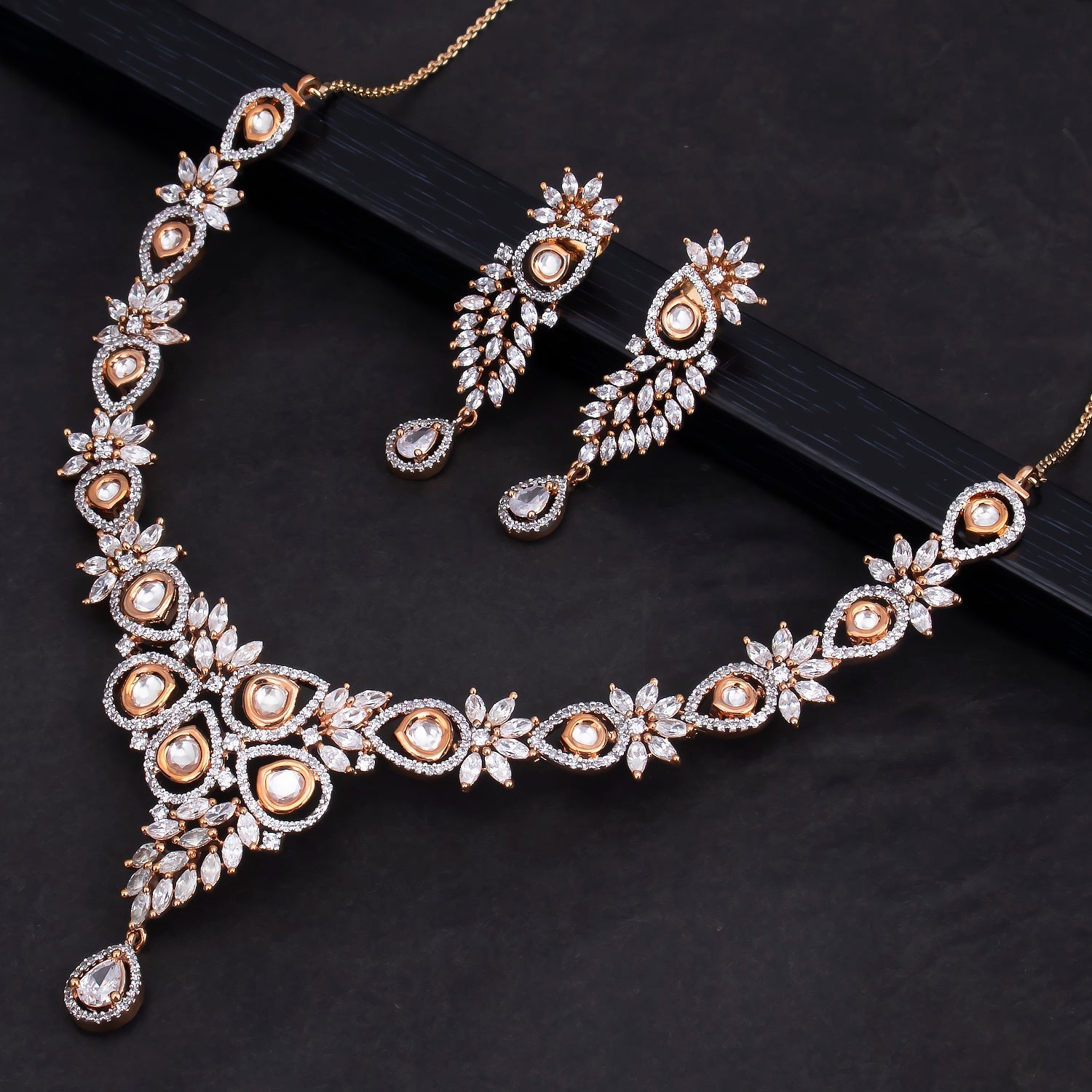 Sukkhi Attractive CZ Rose Gold Plated Choker Necklace Set for Women 