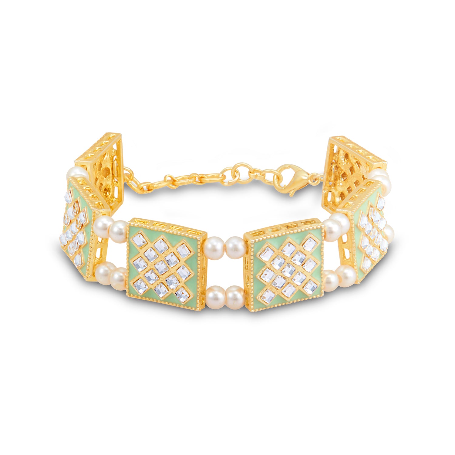 Sukkhi Incredible Pearl Gold Plated Meenakari Bracelet Worn By Karisma Kapoor