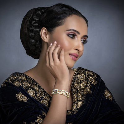 Sukkhi Incredible Pearl Gold Plated Meenakari Bracelet Worn By Karisma Kapoor