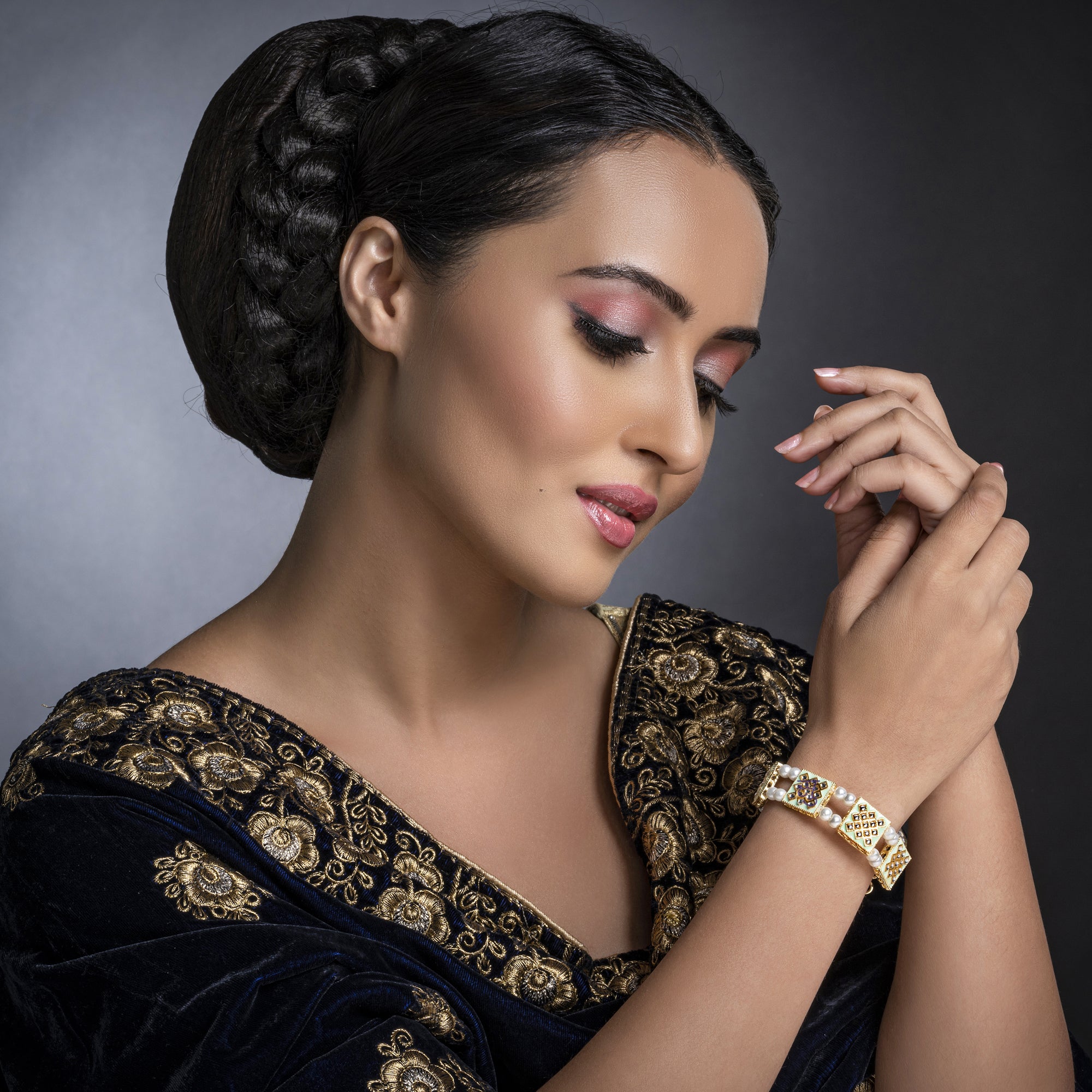 Sukkhi Incredible Pearl Gold Plated Meenakari Bracelet Worn By Karisma Kapoor