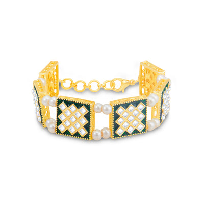 Sukkhi Sparkling Pearl Gold Plated Meenakari Bracelet Worn By Karisma Kapoor