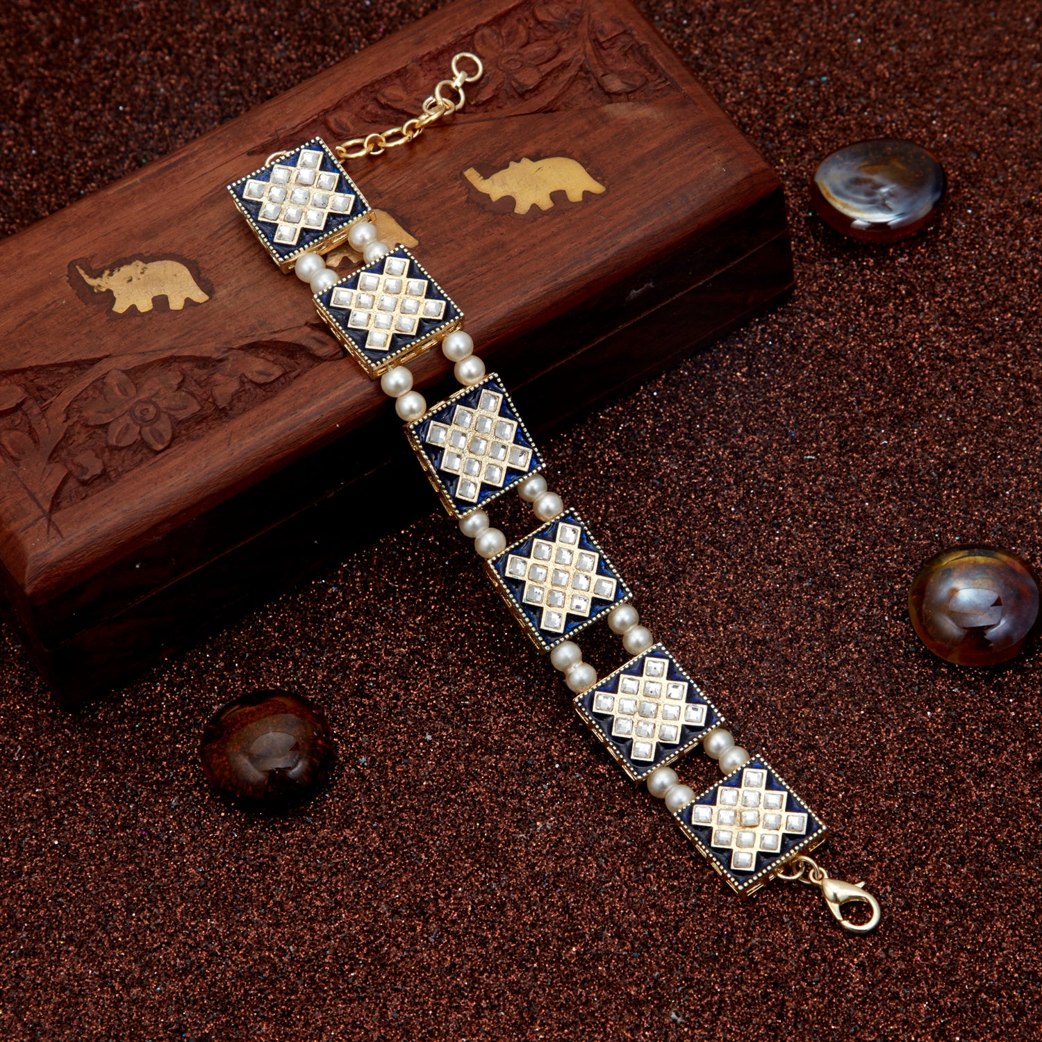 Sukkhi Spectacular Pearl Gold Plated Meenakari Bracelet Worn By Karisma Kapoor