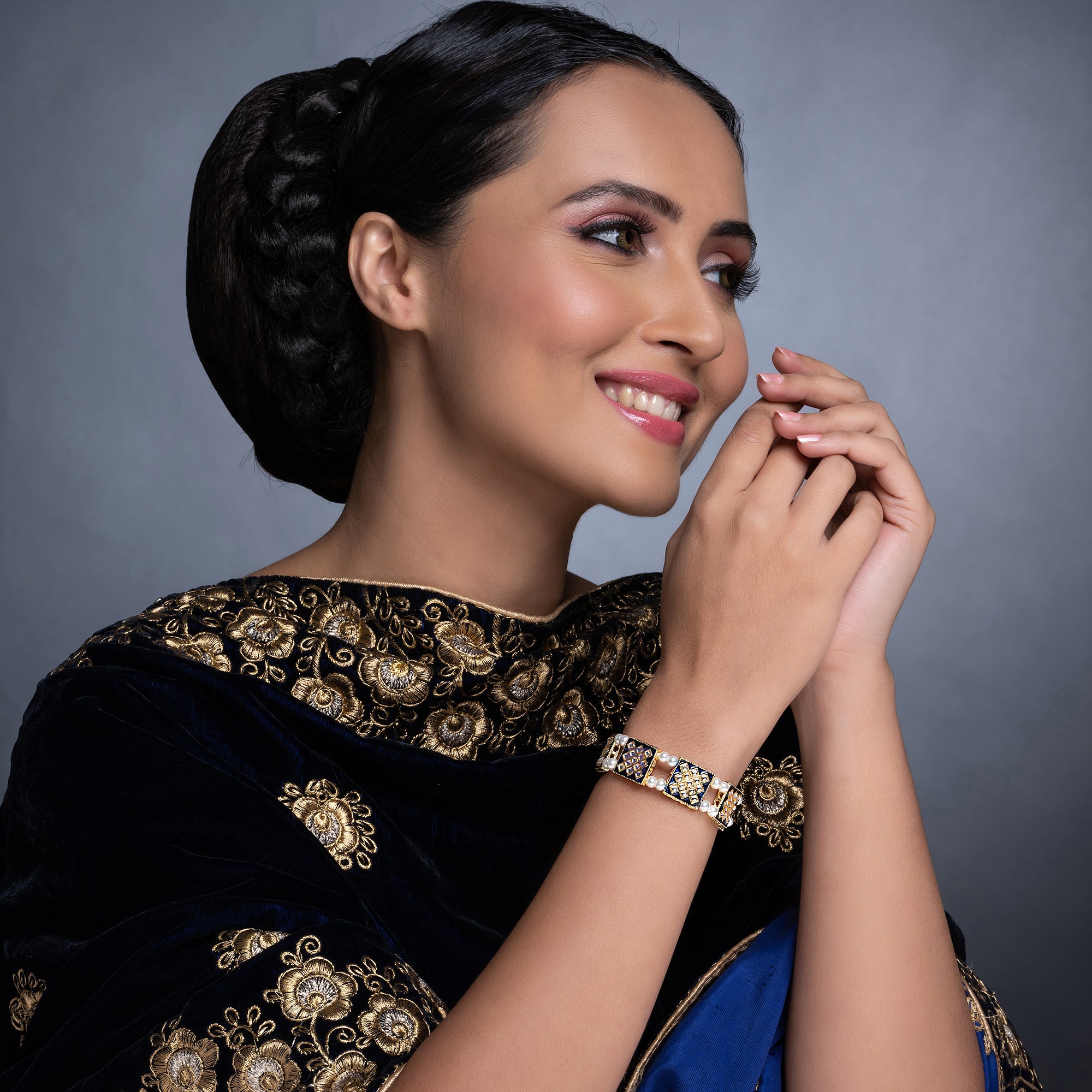 Sukkhi Spectacular Pearl Gold Plated Meenakari Bracelet Worn By Karisma Kapoor