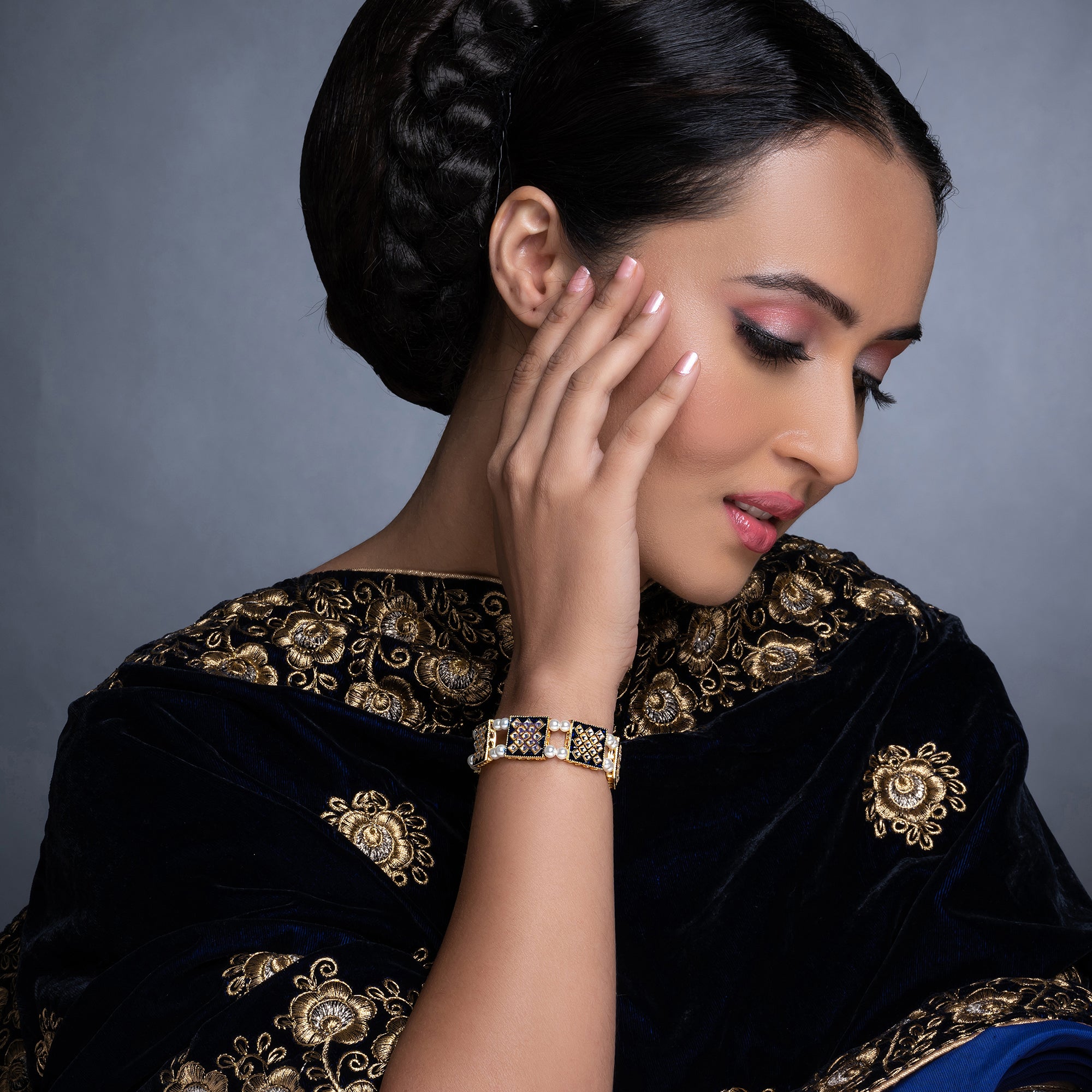 Sukkhi Spectacular Pearl Gold Plated Meenakari Bracelet Worn By Karisma Kapoor