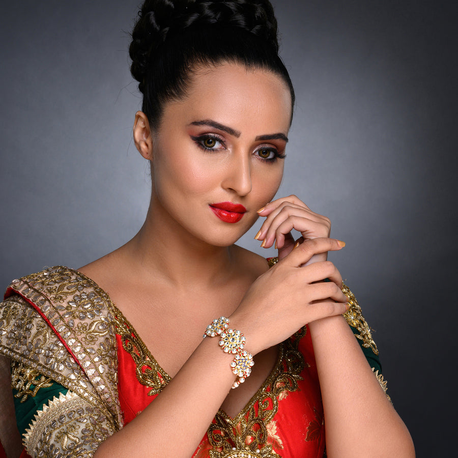 Sukkhi Stunning Pearl Gold Plated Kundan Bracelet Worn By Karisma Kapoor