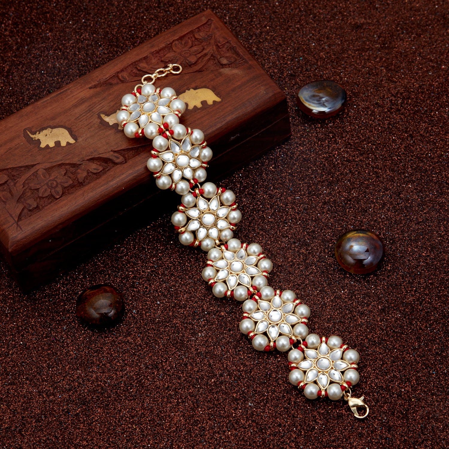 Sukkhi Stunning Pearl Gold Plated Kundan Bracelet Worn By Karisma Kapoor