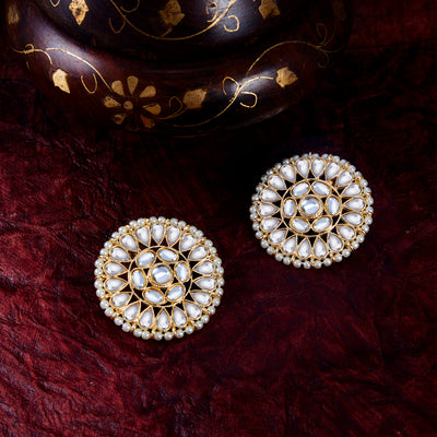 Sukkhi Trendy Kundan Gold Plated Pearl Stud Earring Set Worn By Karisma Kapoor