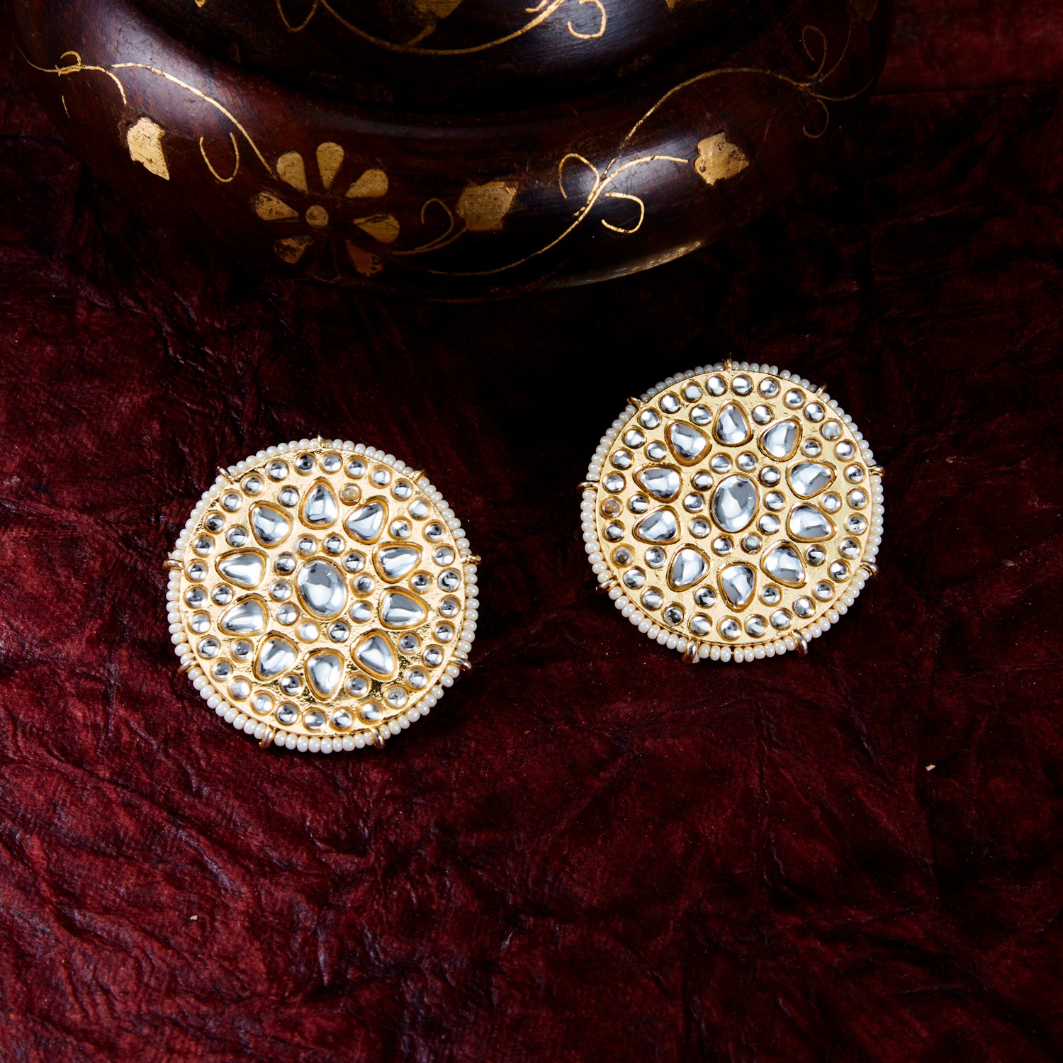 Sukkhi Classy Kundan Gold Plated Pearl Stud Earring Set Worn By Karisma Kapoor