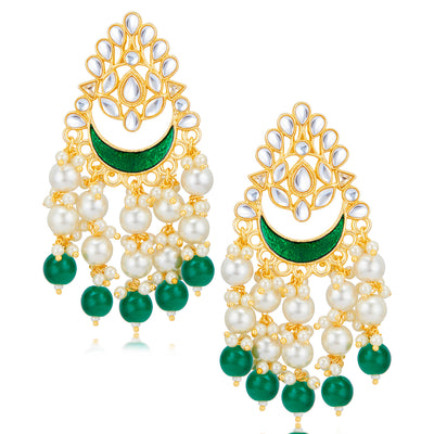 Sukkhi Equisite Kundan Gold Plated Pearl Chandelier Earring Set Worn By Karisma Kapoor