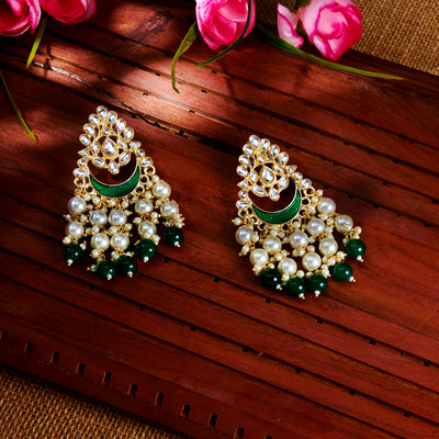 Sukkhi Equisite Kundan Gold Plated Pearl Chandelier Earring Set Worn By Karisma Kapoor