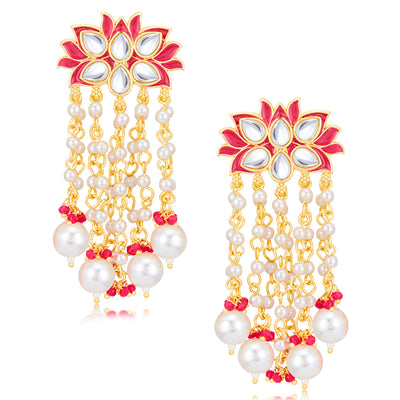 Sukkhi Excellent Kundan Gold Plated Pearl Chandelier Earring Set Worn By Karisma Kapoor