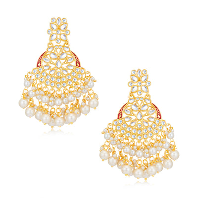 Sukkhi Youthful Kundan Gold Plated Pearl Chandelier Earring Set Worn By Karisma Kapoor