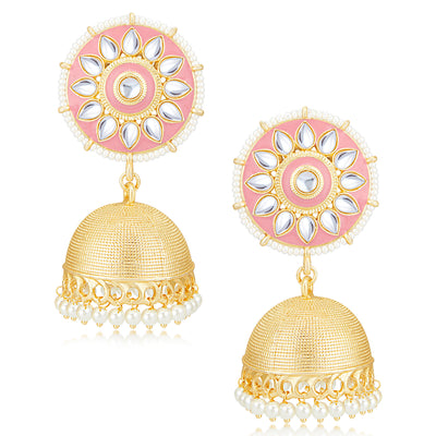 Sukkhi Splendid Kundan Gold Plated Meenakari Pearl Jhumki Earring Set Worn By Karisma Kapoor