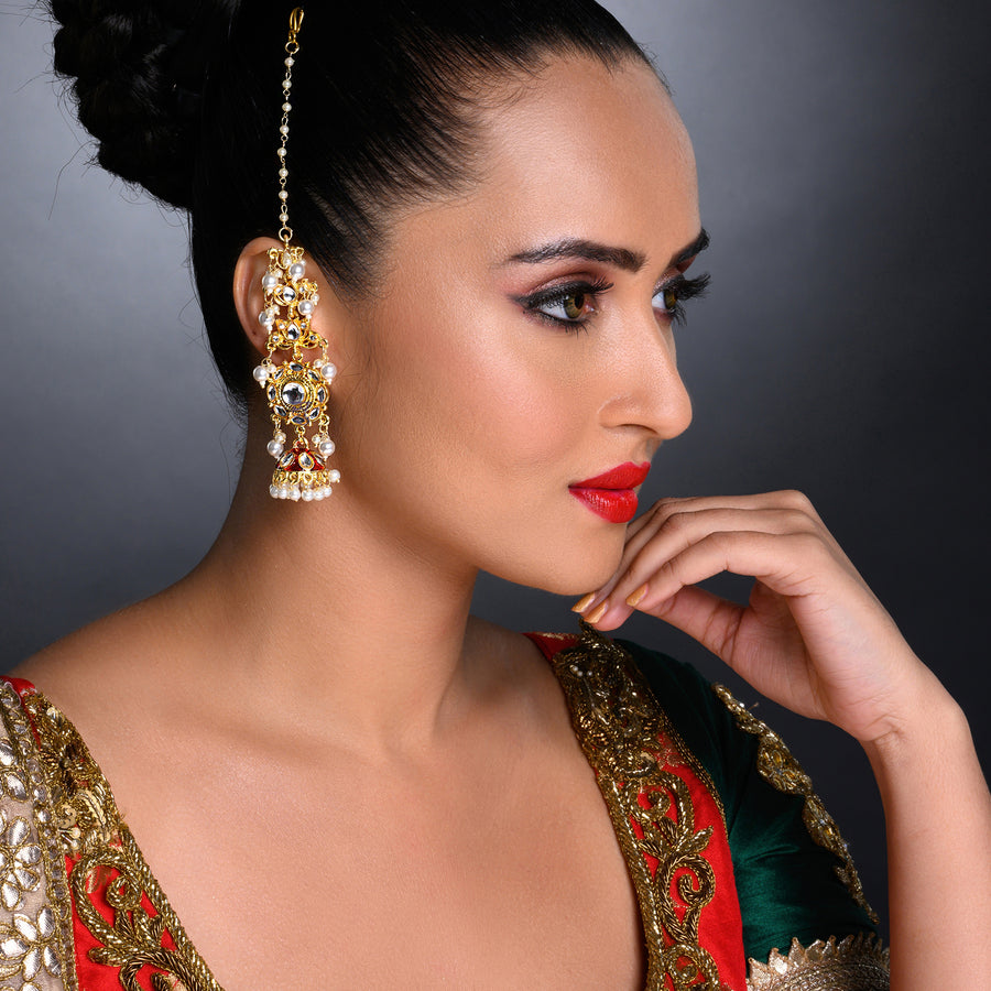 Sukkhi Exotic Pearl Gold Plated Kundan Chain Earring Set Worn By Karisma Kapoor