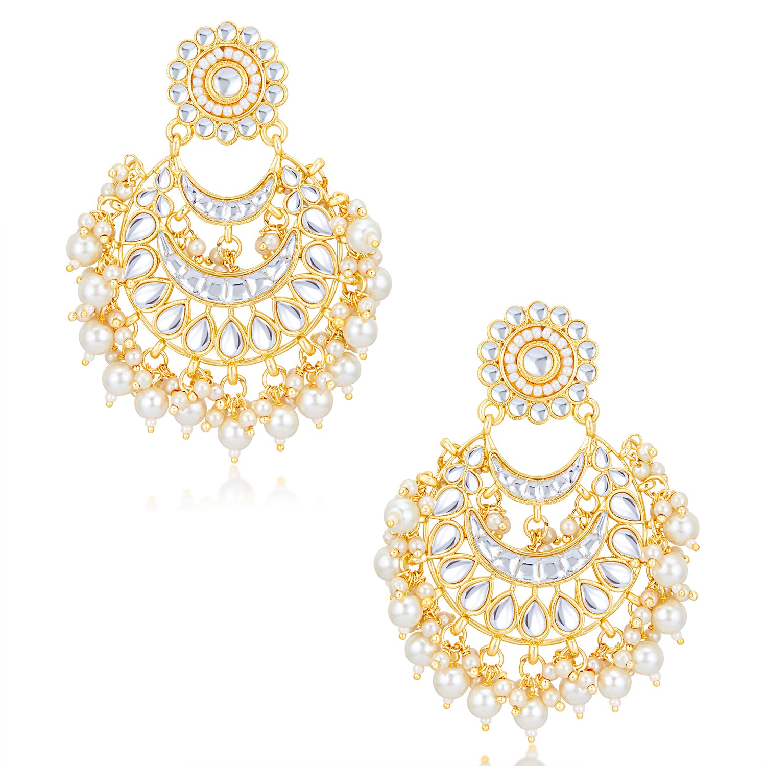 Sukkhi Ravishing Kundan Gold Plated Pearl Chandelier Earring Set Worn By Karisma Kapoor
