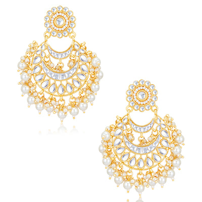 Sukkhi Ravishing Kundan Gold Plated Pearl Chandelier Earring Set Worn By Karisma Kapoor