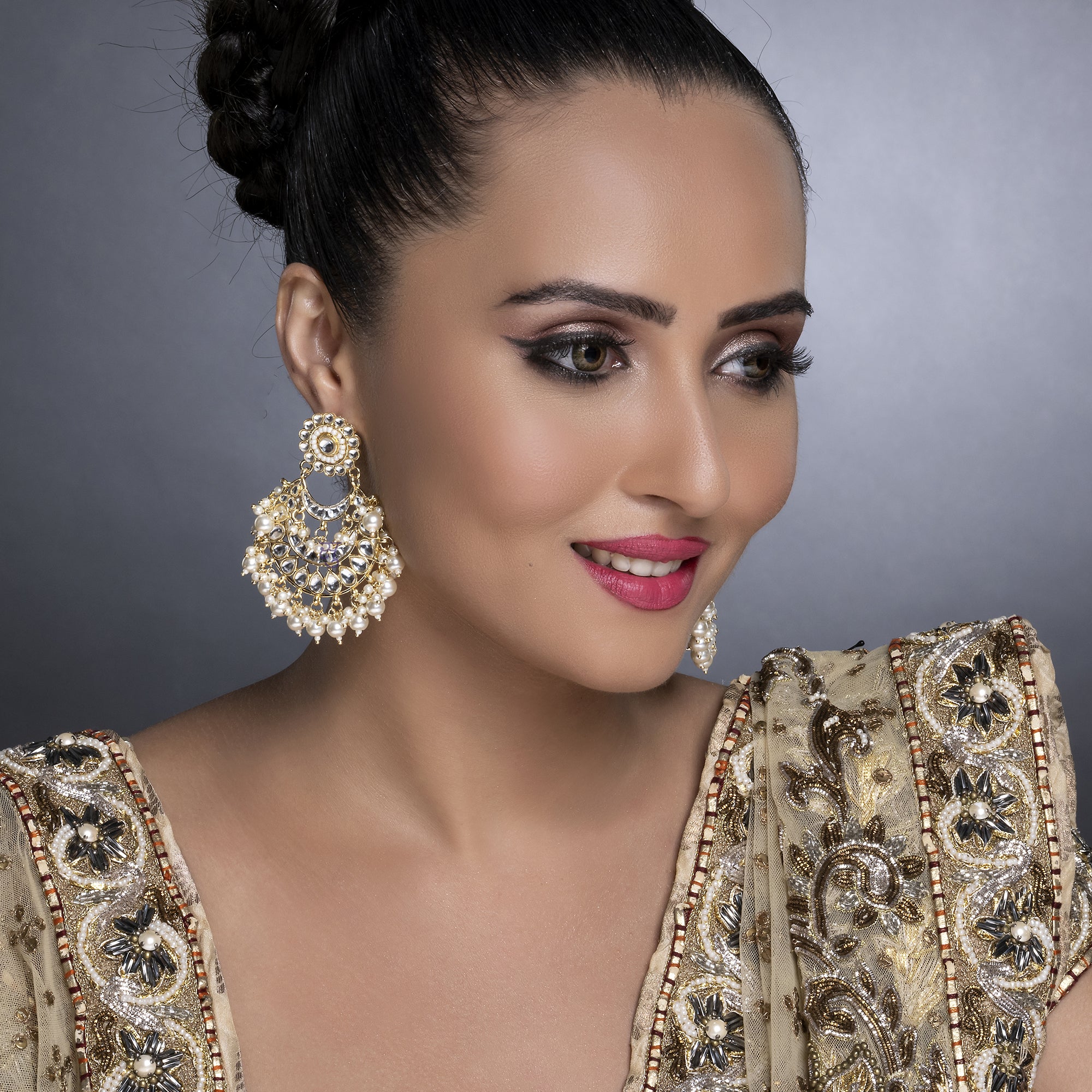 Sukkhi Ravishing Kundan Gold Plated Pearl Chandelier Earring Set Worn By Karisma Kapoor