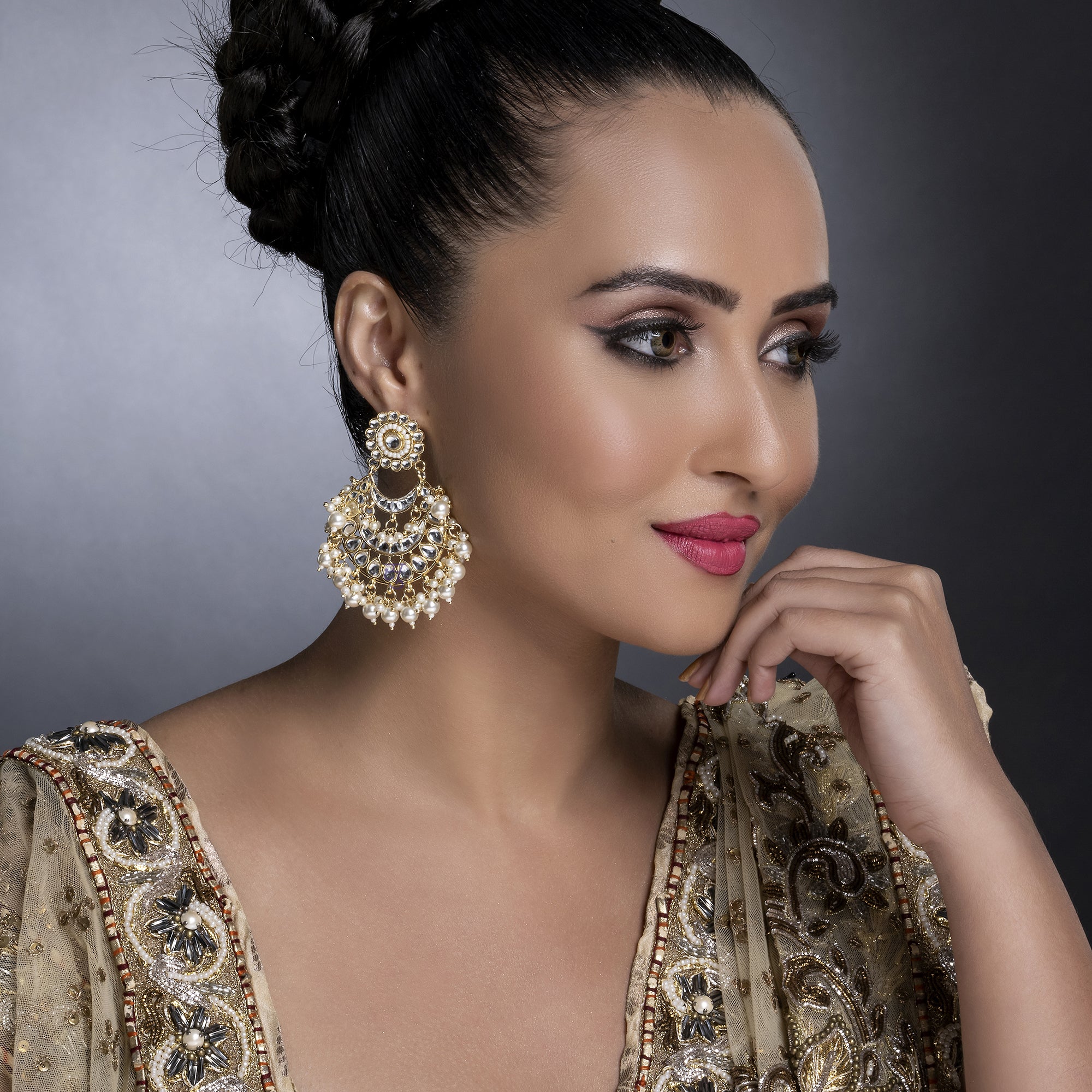 Sukkhi Ravishing Kundan Gold Plated Pearl Chandelier Earring Set Worn By Karisma Kapoor