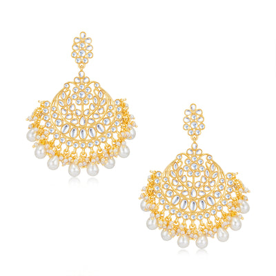 Sukkhi Artistically Kundan Gold Plated Pearl Chandelier Earring Set Worn By Karisma Kapoor