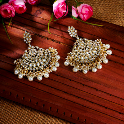 Sukkhi Artistically Kundan Gold Plated Pearl Chandelier Earring Set Worn By Karisma Kapoor