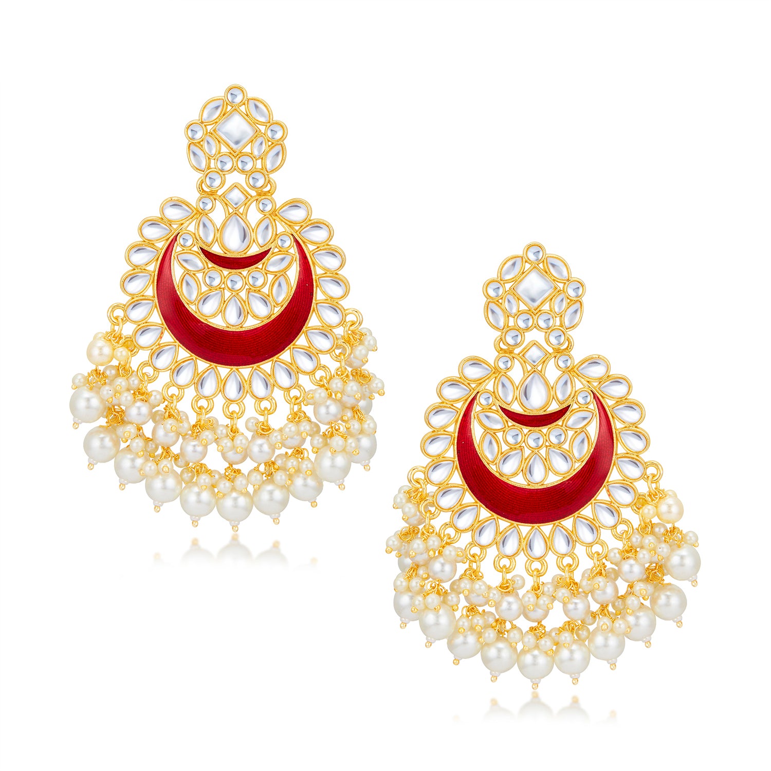 Sukkhi Luxurious Kundan Gold Plated Meenakari Chandelier Earring Set Worn By Karisma Kapoor