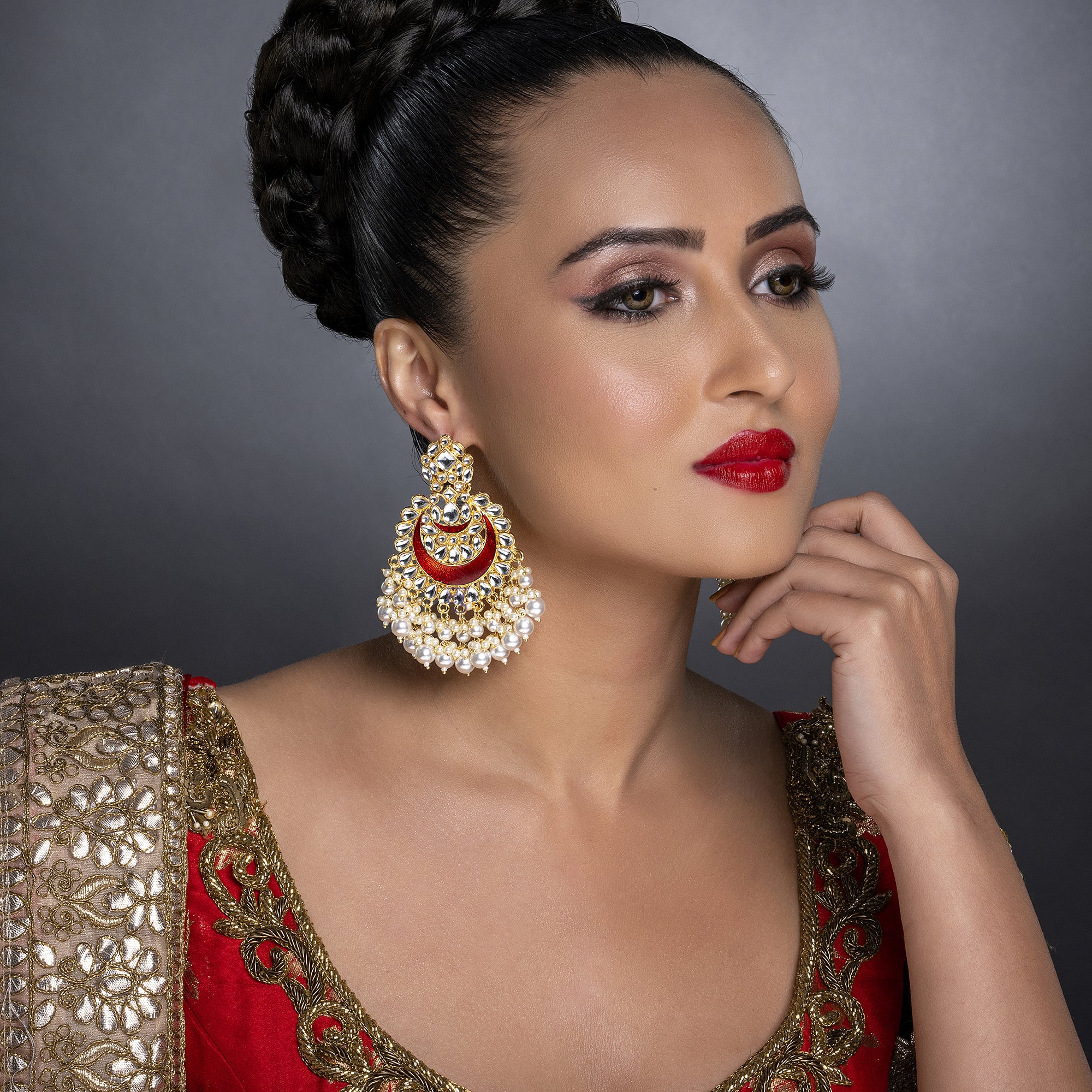 Sukkhi Luxurious Kundan Gold Plated Meenakari Chandelier Earring Set Worn By Karisma Kapoor