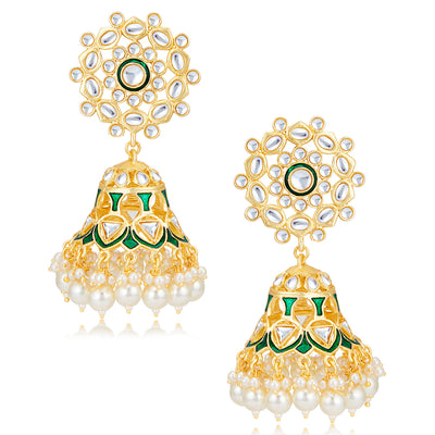 Sukkhi Pretty Kundan Gold Plated Meenakari Jhumki Earring Set Worn By Karisma Kapoor