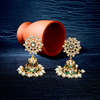 Sukkhi Pretty Kundan Gold Plated Meenakari Jhumki Earring Set Worn By Karisma Kapoor