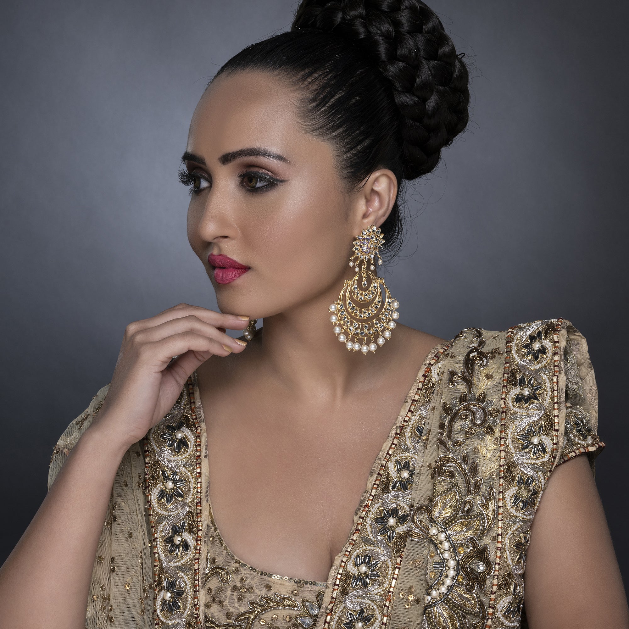 Sukkhi Adorable Kundan Gold Plated Pearl Chandelier Earrring set Worn By Karisma Kapoor (SKR85648)
