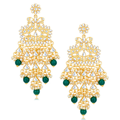 Sukkhi Marquise Kundan Gold Plated Pearl Chandelier Earring Set Worn By Karisma Kapoor