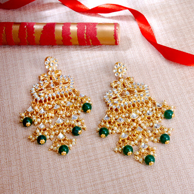 Sukkhi Marquise Kundan Gold Plated Pearl Chandelier Earring Set Worn By Karisma Kapoor