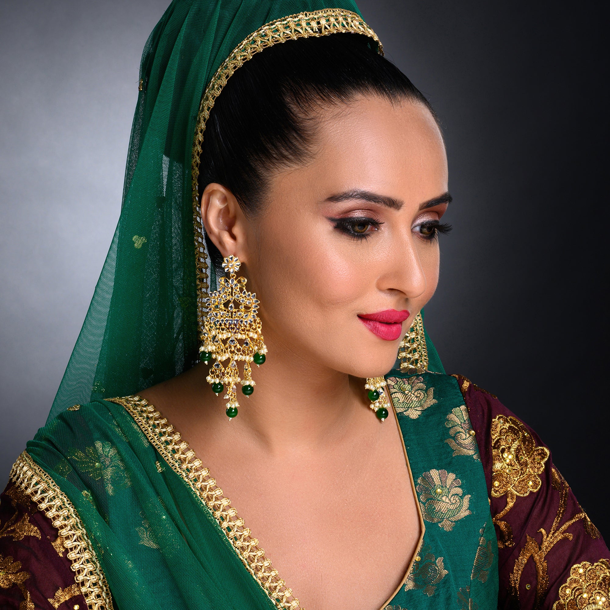 Sukkhi Marquise Kundan Gold Plated Pearl Chandelier Earring Set Worn By Karisma Kapoor