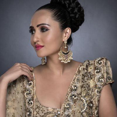 Sukkhi Shimmering Kundan Gold Plated Pearl Chandbali Earring Set Worn By Karisma Kapoor